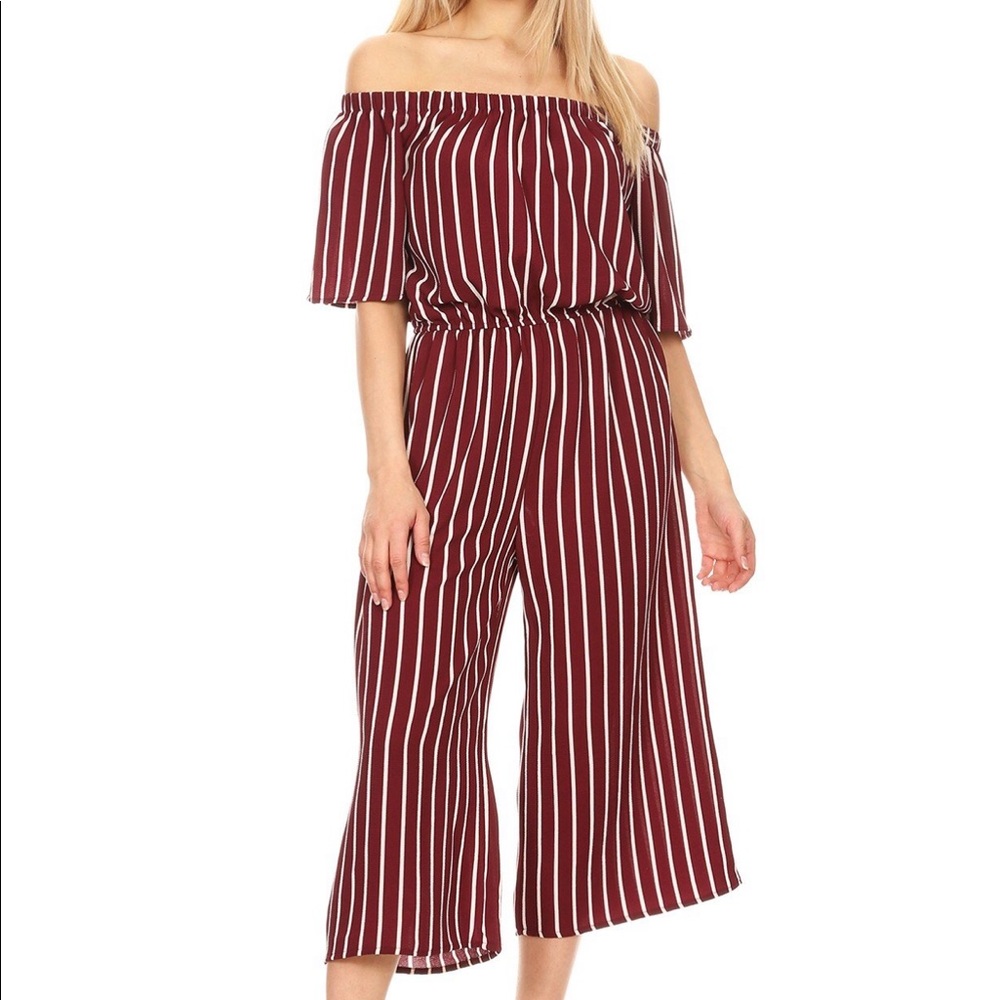 Burgundy striped romper